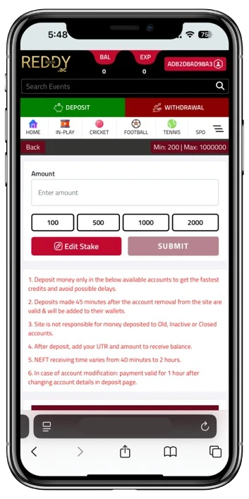 How to deposit in reddybook account